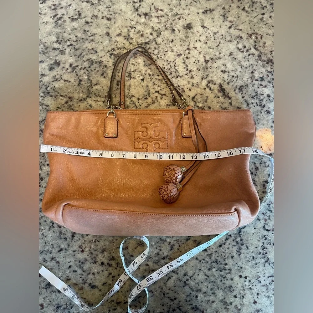 Tory Burch Thea tassel Tan pebbled Leather Tote Bag